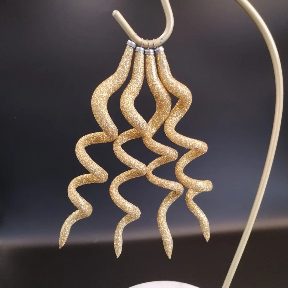 Set of 4 Handblown Glass Spiral Icicle Ornaments Michoacan Mexico Gold Glitter